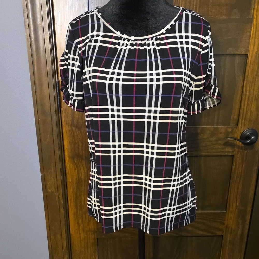 Elle Plaid Blouse - Black, White, and Red